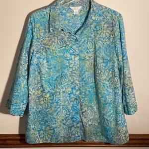 CJ Banks 3/4 Sleeve Cotton Print Blouse